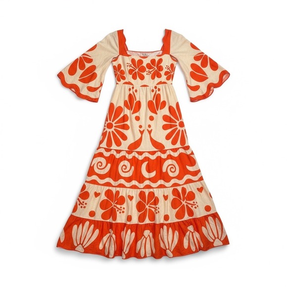 FARM Rio for Anthropologie Ainika Shell Maxi Dress Coral Orange Red NWOT S - Picture 2 of 10